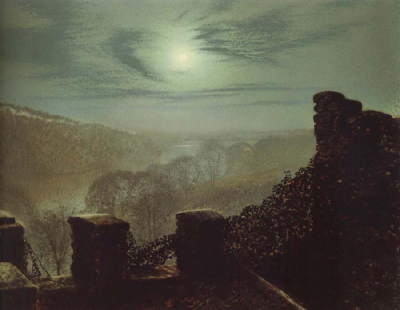 Atkinson Grimshaw Full Moon Behind Cirrus Cloud From the Roundhay Park Castle Battlements Germany oil painting art